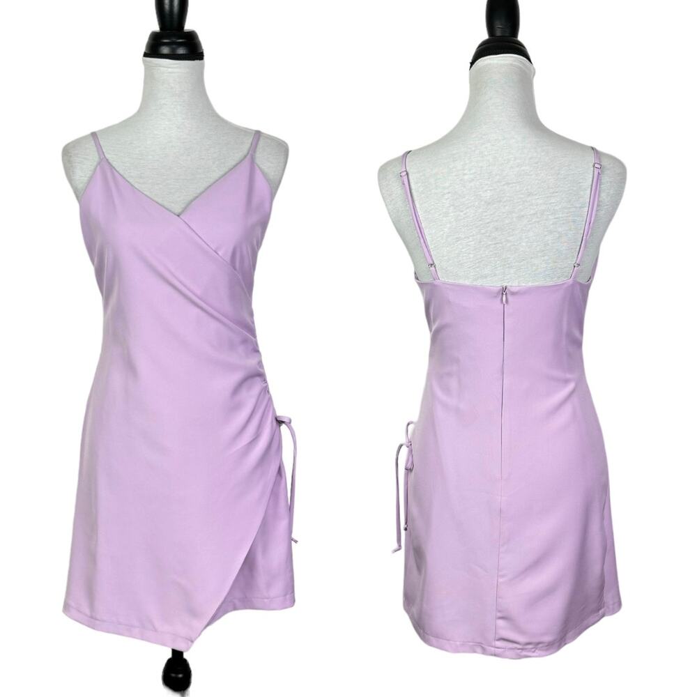 4SI3NNA | NWT Swipe Right Cassie Lilac Purple Mini Faux Wrap Dress - Picture 3 of 13